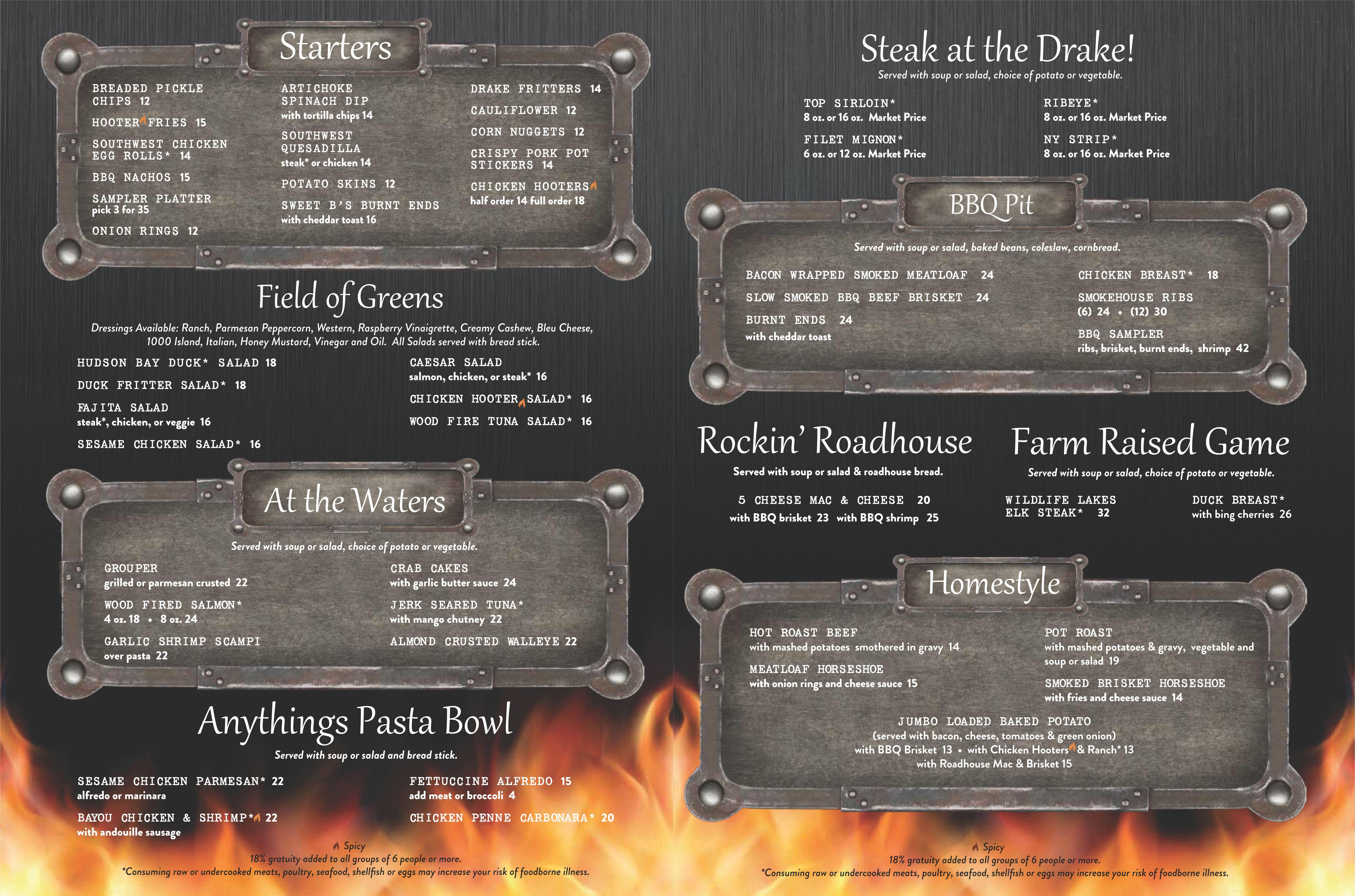 Drake on the Riverfront Food Menu